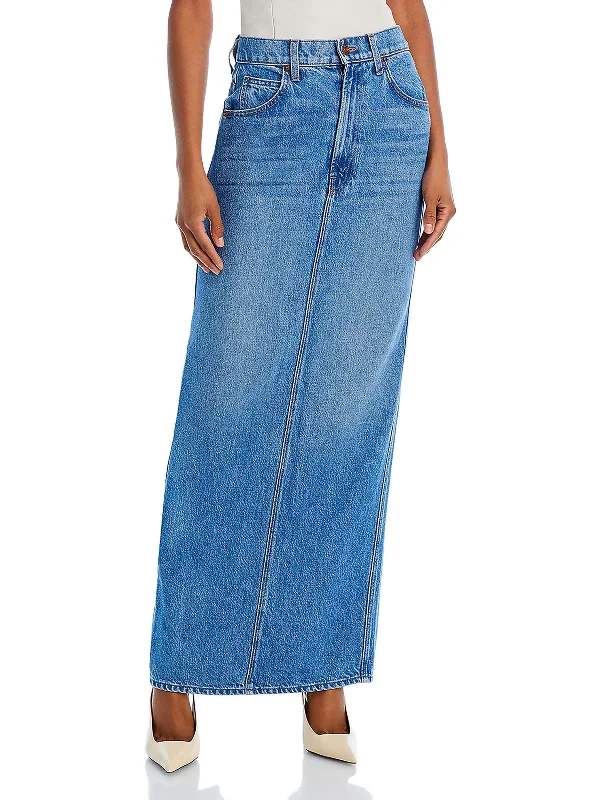 Womens Midi Side Slit Denim Skirt